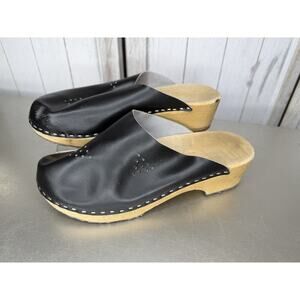 MARCUS OBUWIE Black Leather Clogs Size 38 US 8 eco-orthopedic Slip On